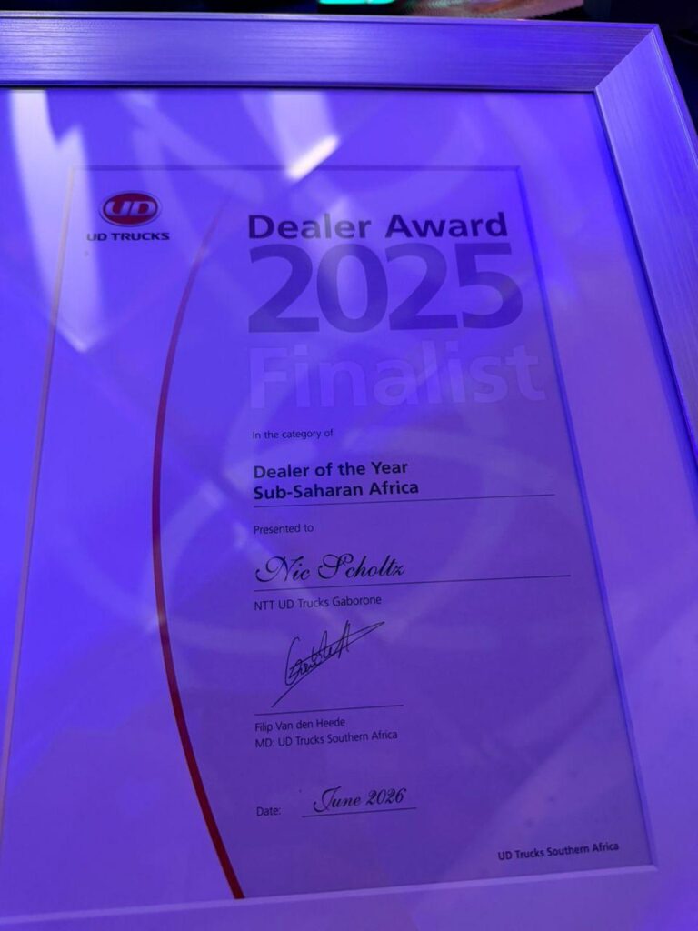 UD Trucks Dealer Award — Dealer of the Year, Sub-Saharan Africa (Finalist) — Nic Scholtz · NTT UD Trucks Gaborone